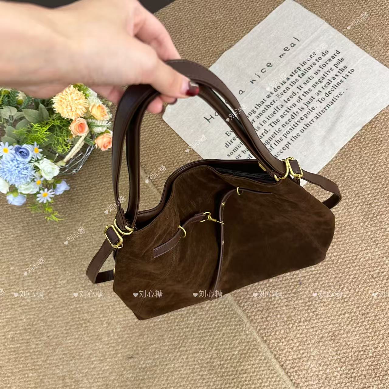 刘心糖【小琥珀】美拉德咖色单肩斜挎双肩包包大容量日常通勤托特包