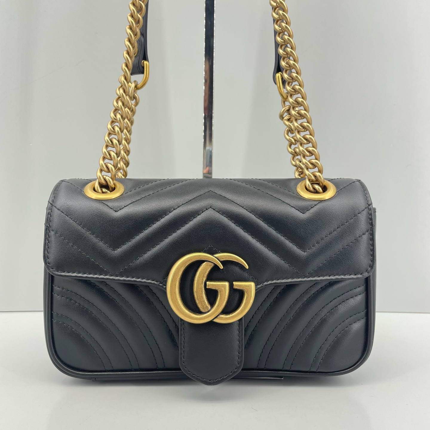 95新 GUCCI/古驰 优选/马蒙22黑色链条包黑标031 22x13x6 Z052203