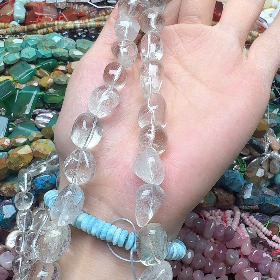玛瑙/玉髓合金珠宝半成品一条13-14mm白水晶