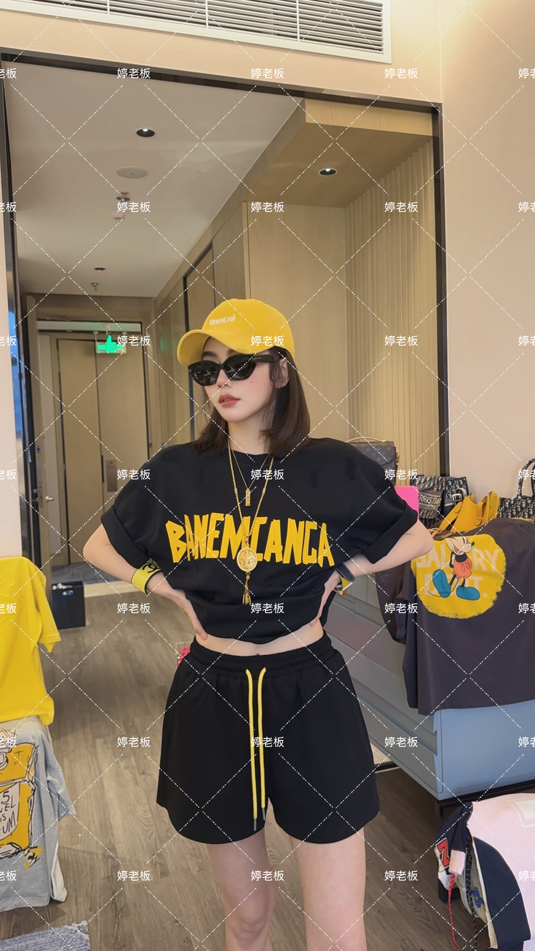 『婷老板』新款、黄抽绳净版百搭短裤777-40