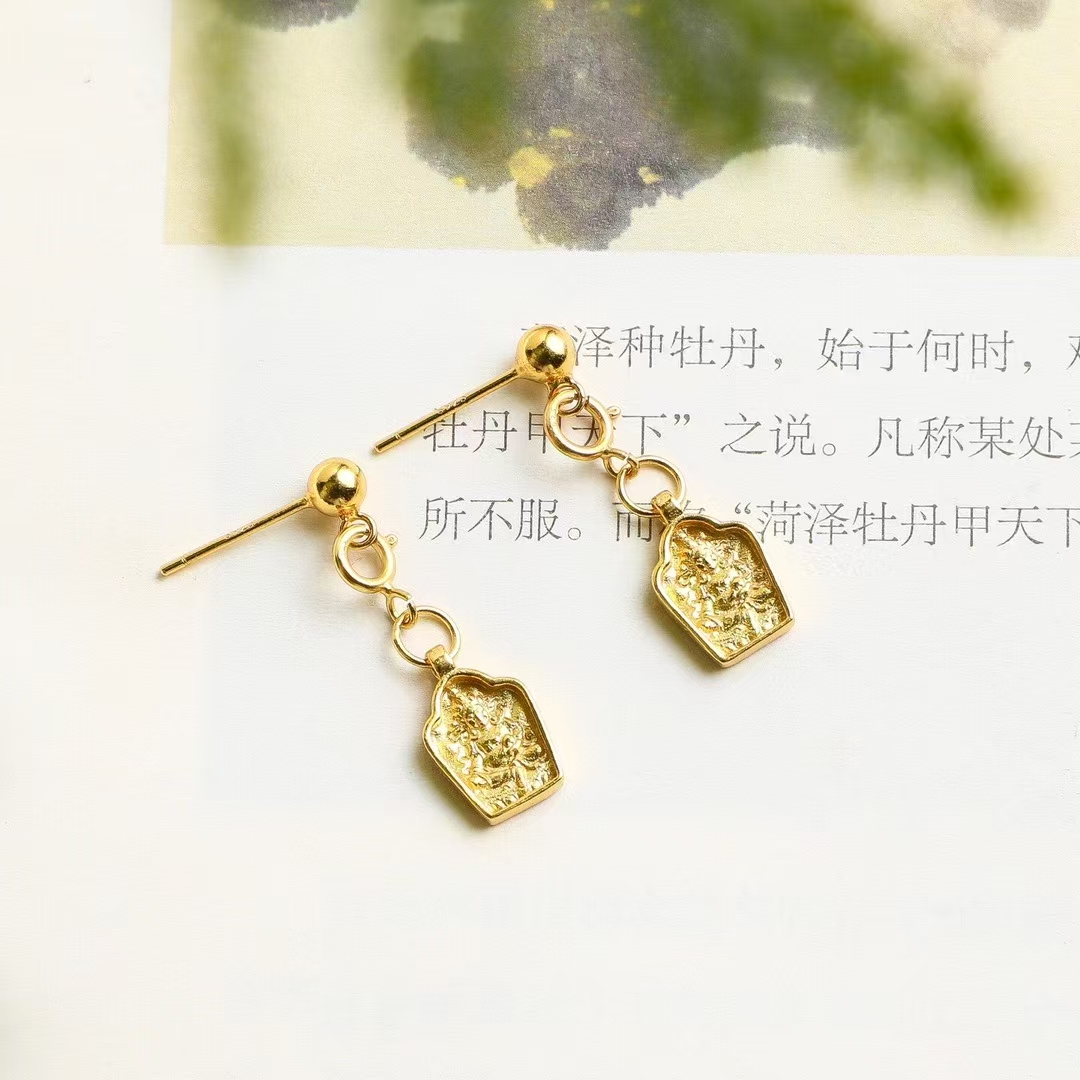 925银耳饰 S925银 耳环 黄财神