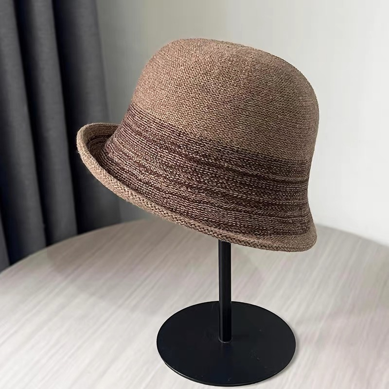 复古卷边渔夫帽子女秋冬季英伦气质礼帽显脸小法式优雅毛线盆帽潮