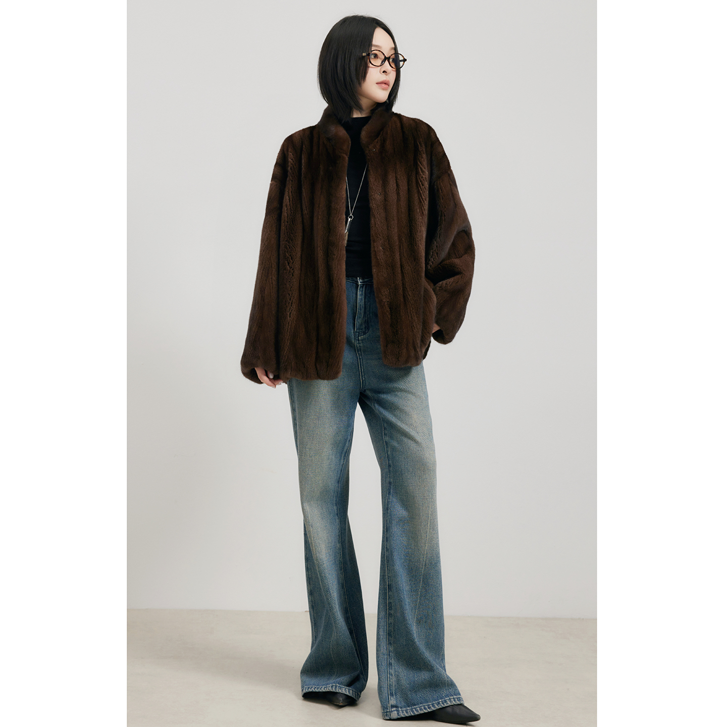 人造皮草 冬装皮草新款外套女大衣中长款立领仿貂绒高贵百搭气质