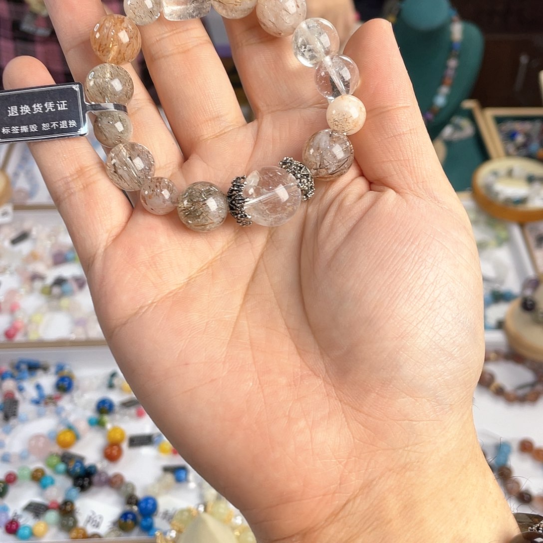 水晶手链银S925镀金镶嵌