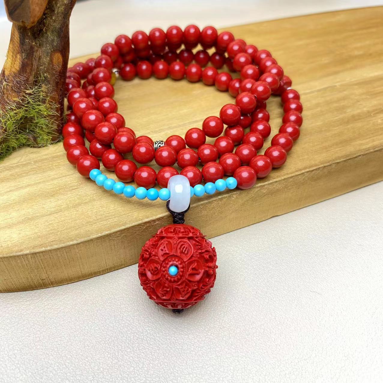 含辰砂工艺品高含量朱砂红砂设计款六字真言镂空锁骨长链爆款朱砂