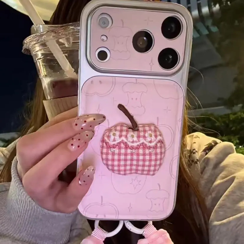 皮质大视窗粉色立体苹果17promax手机壳iPhone16151413女14pro潮