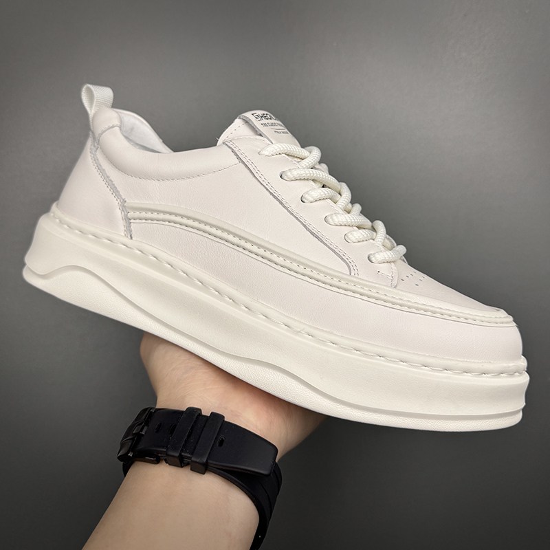 头层牛皮男鞋2025春季新款男士板鞋韩版潮流增高厚底小白鞋透气轻