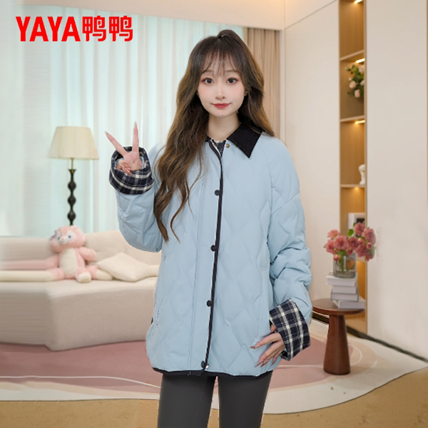 YAYA/鸭鸭短款羽绒服女小个子2025冬季新款拼接时尚学院保暖外套