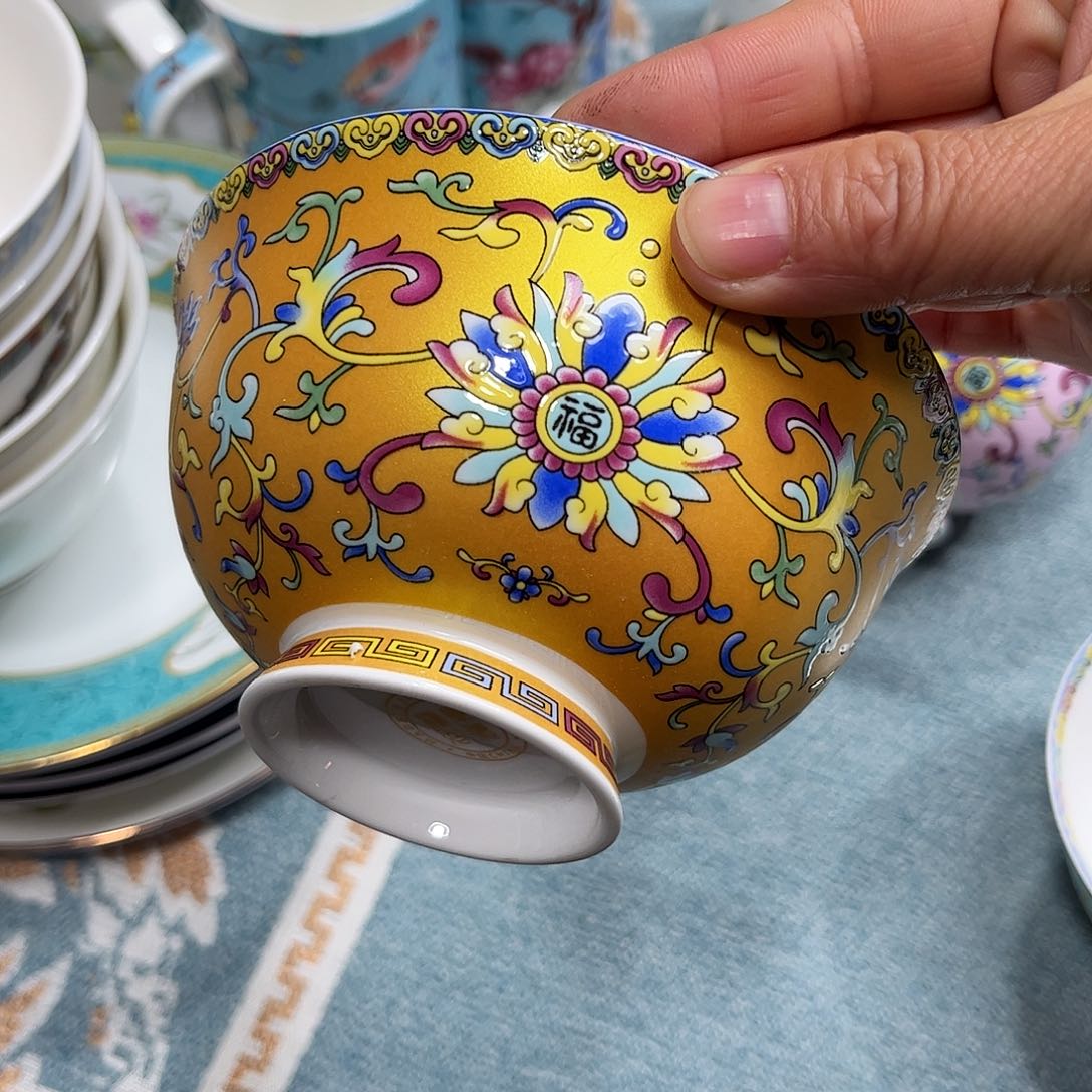 瓷片珐琅彩金色碗十个4.5寸微瑕