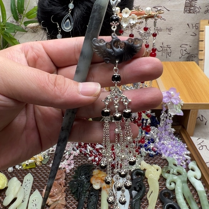 合金蛇纹石玉发饰