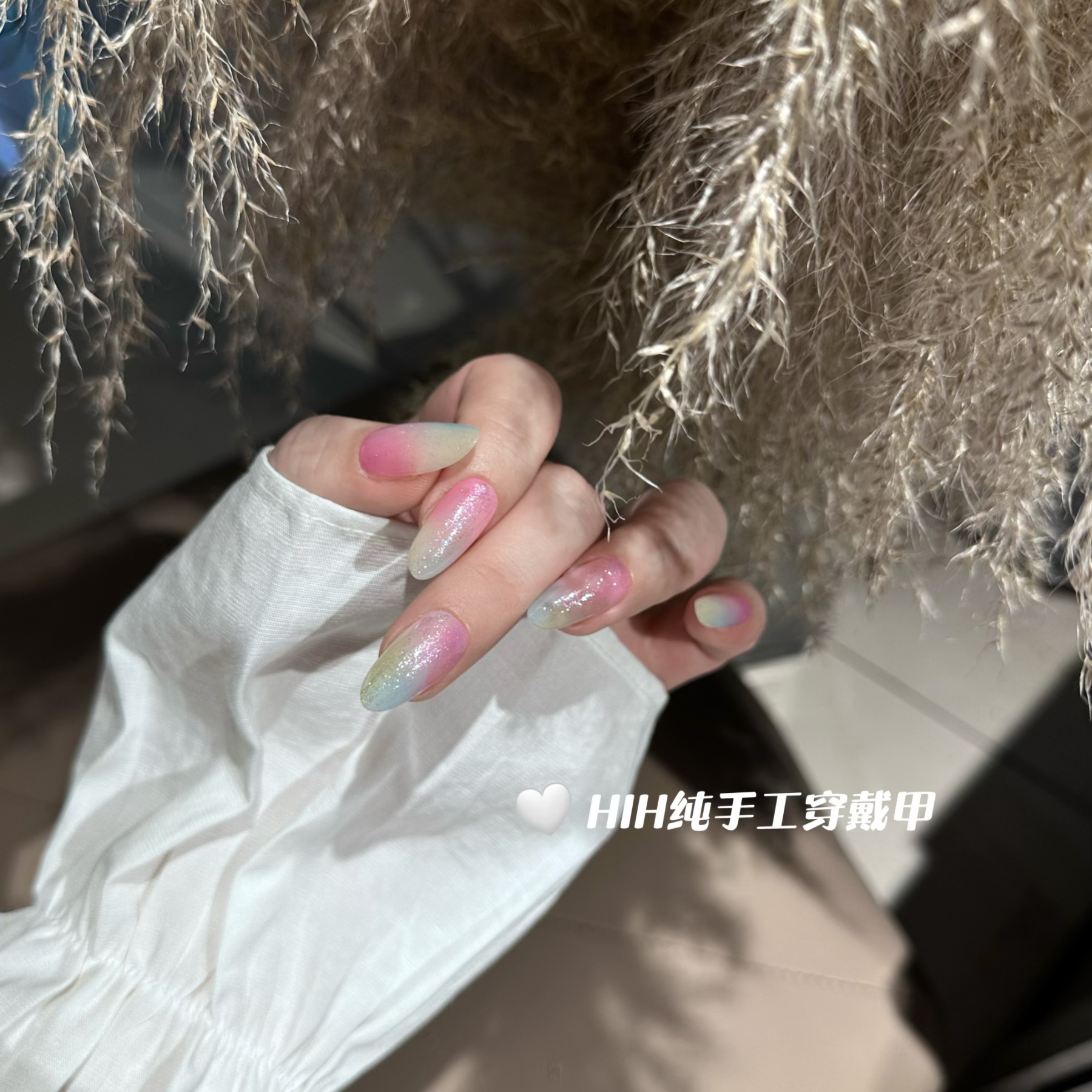 ❀幻彩蝶梦❀纯手工穿戴甲纯欲渐变流行气质裸色冰透爆闪时尚推荐