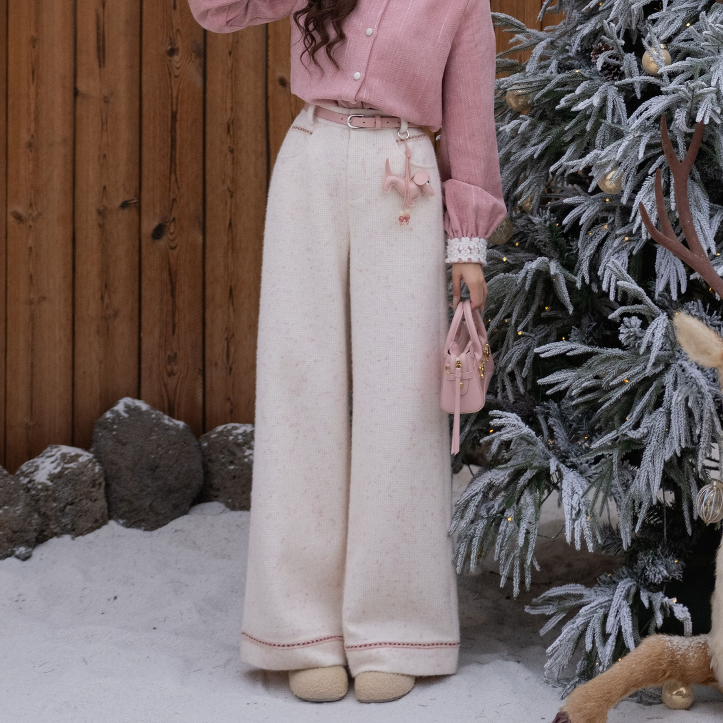 LIJIUJIU【绒白梦境】秋冬复古风直筒高腰百搭加绒厚长裤JX2511226