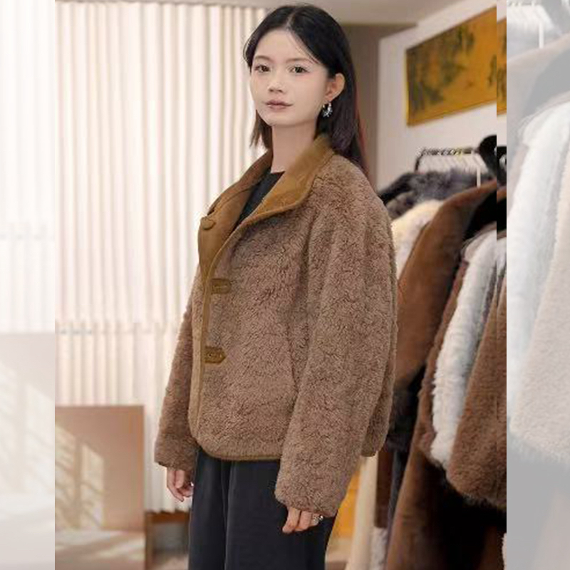 双面穿一百羊毛皮草短外套长袖日系宽松短大衣短款韩版冬季女保暖
