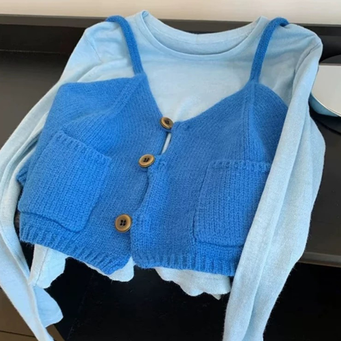 6376克莱因蓝马甲针织背心女春秋款外搭叠穿
