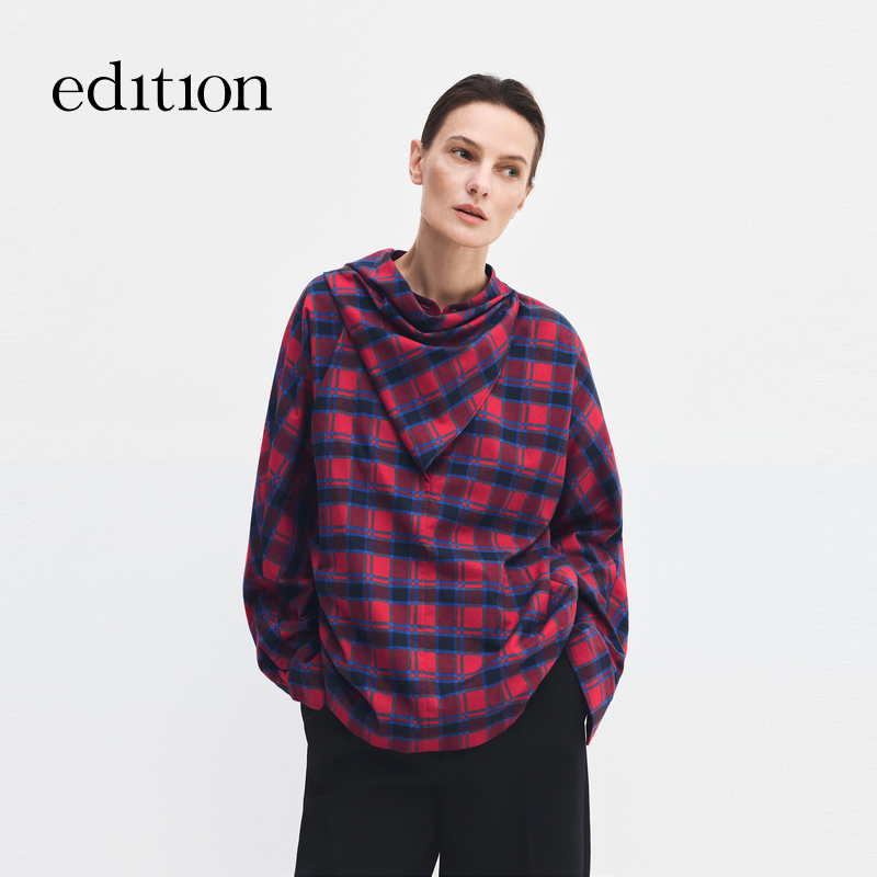 【商场同款】edition2026春季新款围裹解构格子衬衫#EBF1TOP001