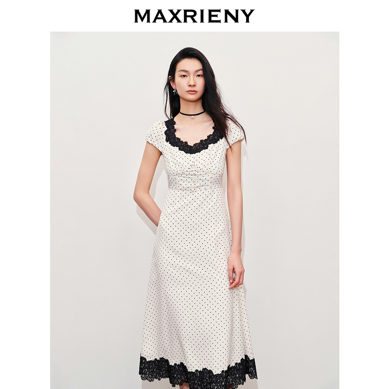 MAXRIENY法式复古风韵收腰连衣裙高级气质感女装修身显瘦