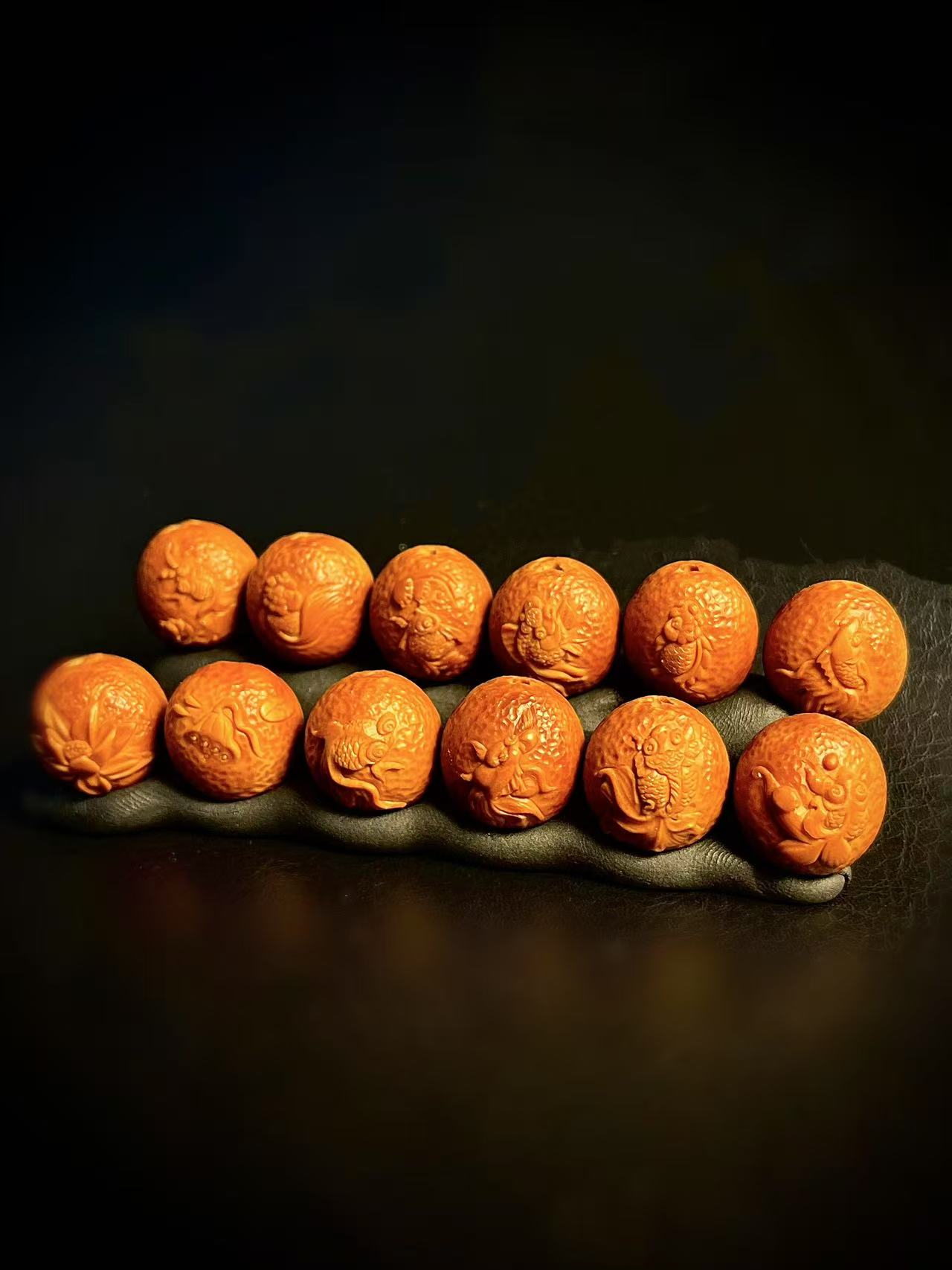 杳杳云·橘皮金鱼纯手工橄榄核文玩手串
