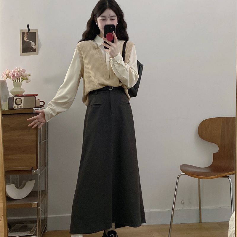 胖颖专属春季新款假两拼接上衣半裙时尚套装7818