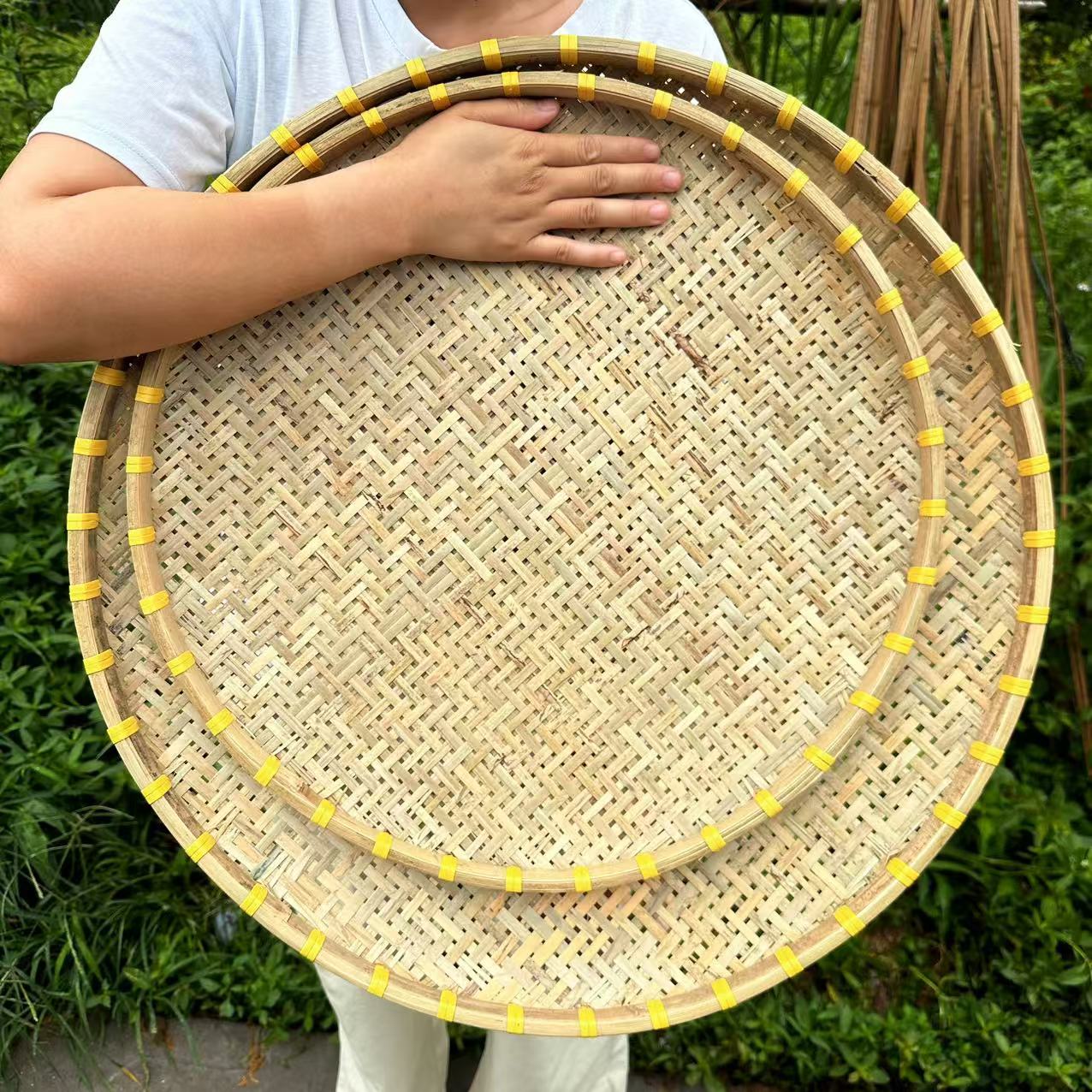 两个竹青镂空圆形洗菜晾晒盘