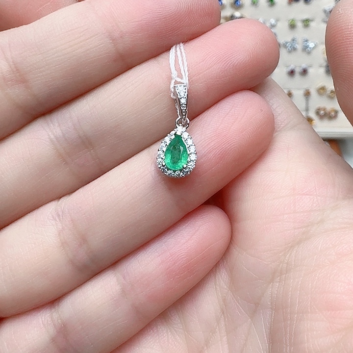 祖母绿吊坠(不含链)银S925镶嵌吊坠