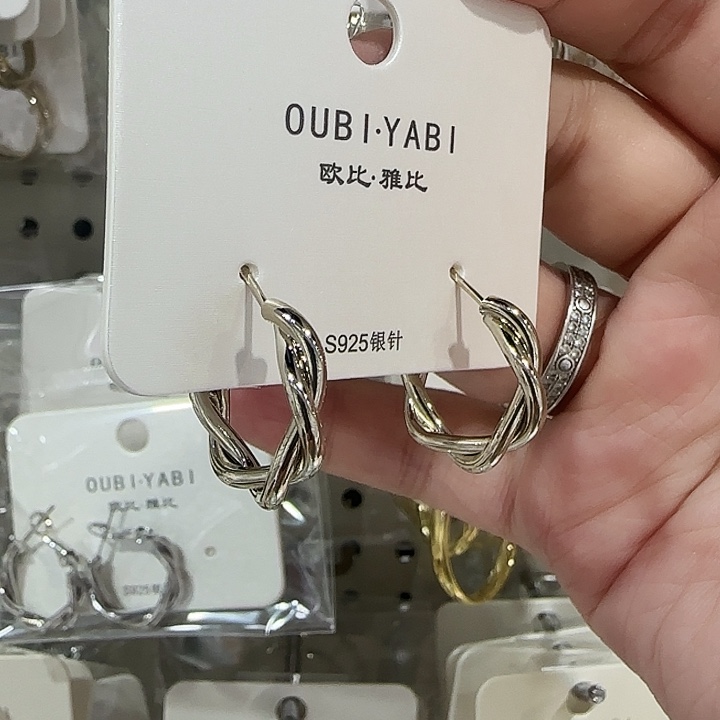 锆石纯铜合金麻花浅金色耳圈