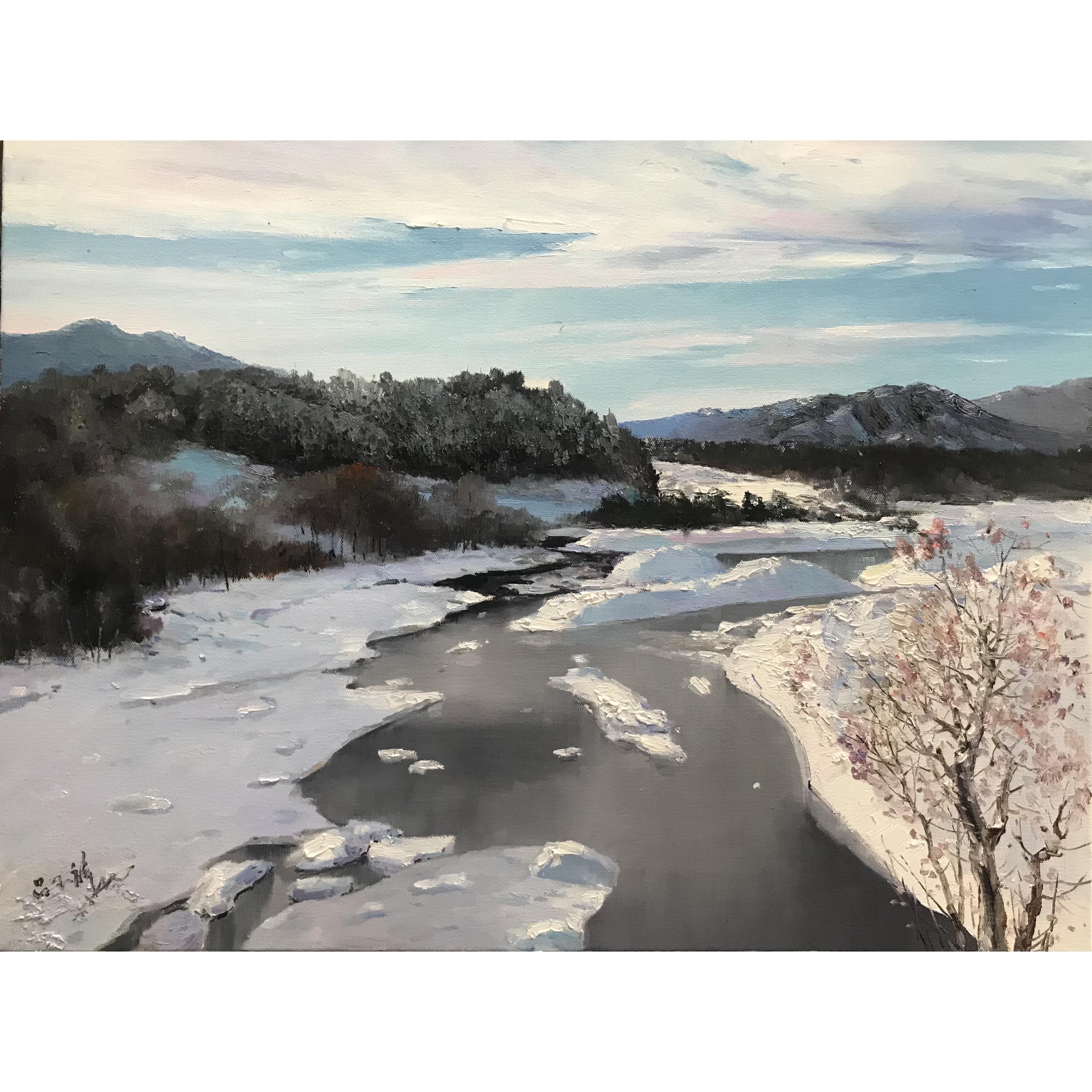 原创手绘风景油画丛林山水雪景60*80