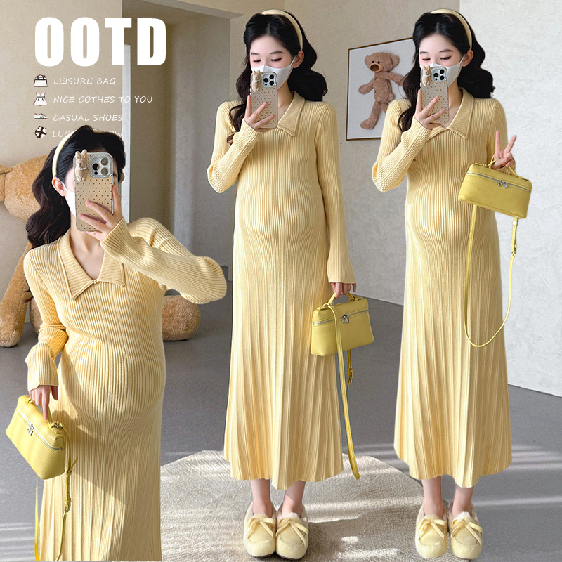 月月~秋冬polo领针织连衣裙新款高级感修身气质内搭长裙