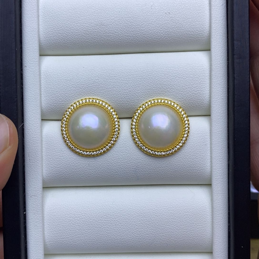 拼合珍珠（马贝珠）耳饰银S925镶嵌