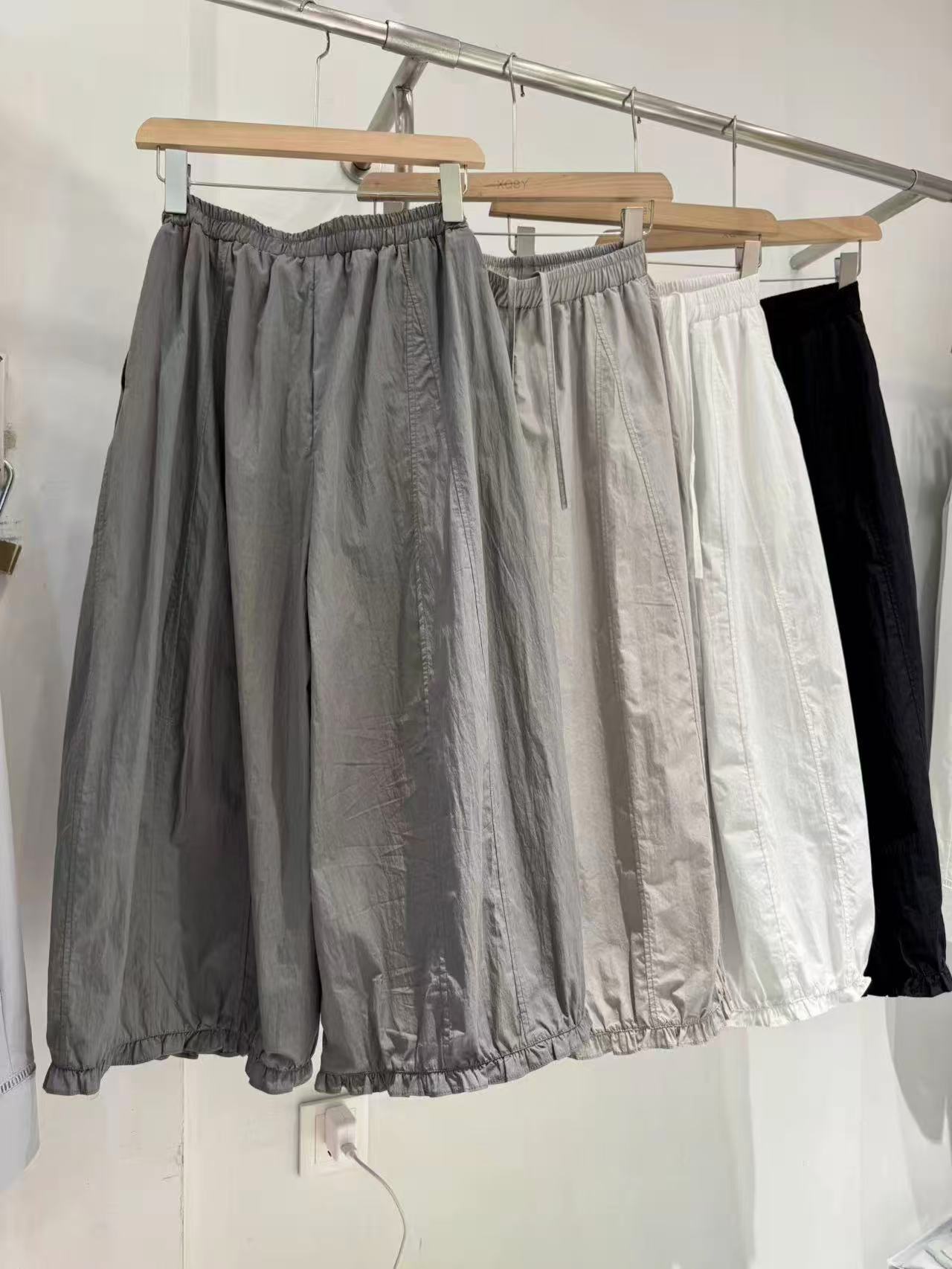 K7122 松紧腰松紧薄款简约休闲裤九分裤拼接夏季灯笼裤女士