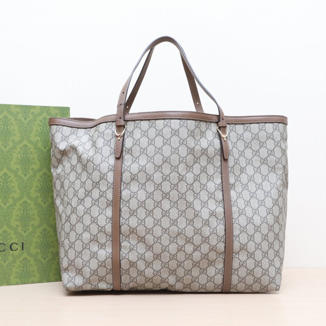 95新 GUCCI/古驰 小花攀攀 老花 PVC GG Tote 购物袋