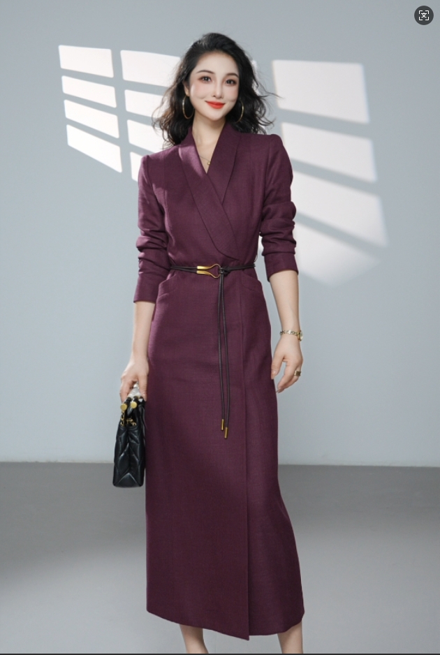 [耀飞原创3621]乌梅紫秋季优雅气质高贵法式收腰显瘦时尚连衣裙