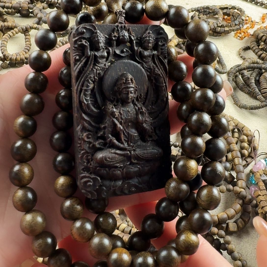 沉香沉香碎屑沉水圆珠多圈卡10搭配雕刻观音多样性发一