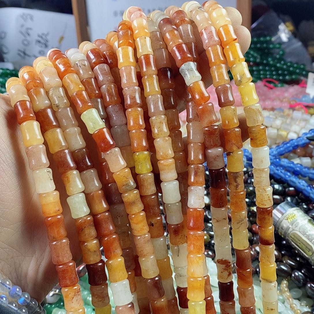 玛瑙/玉髓珠宝半成品合金一条天然8×10金丝玉小蛮腰桶珠