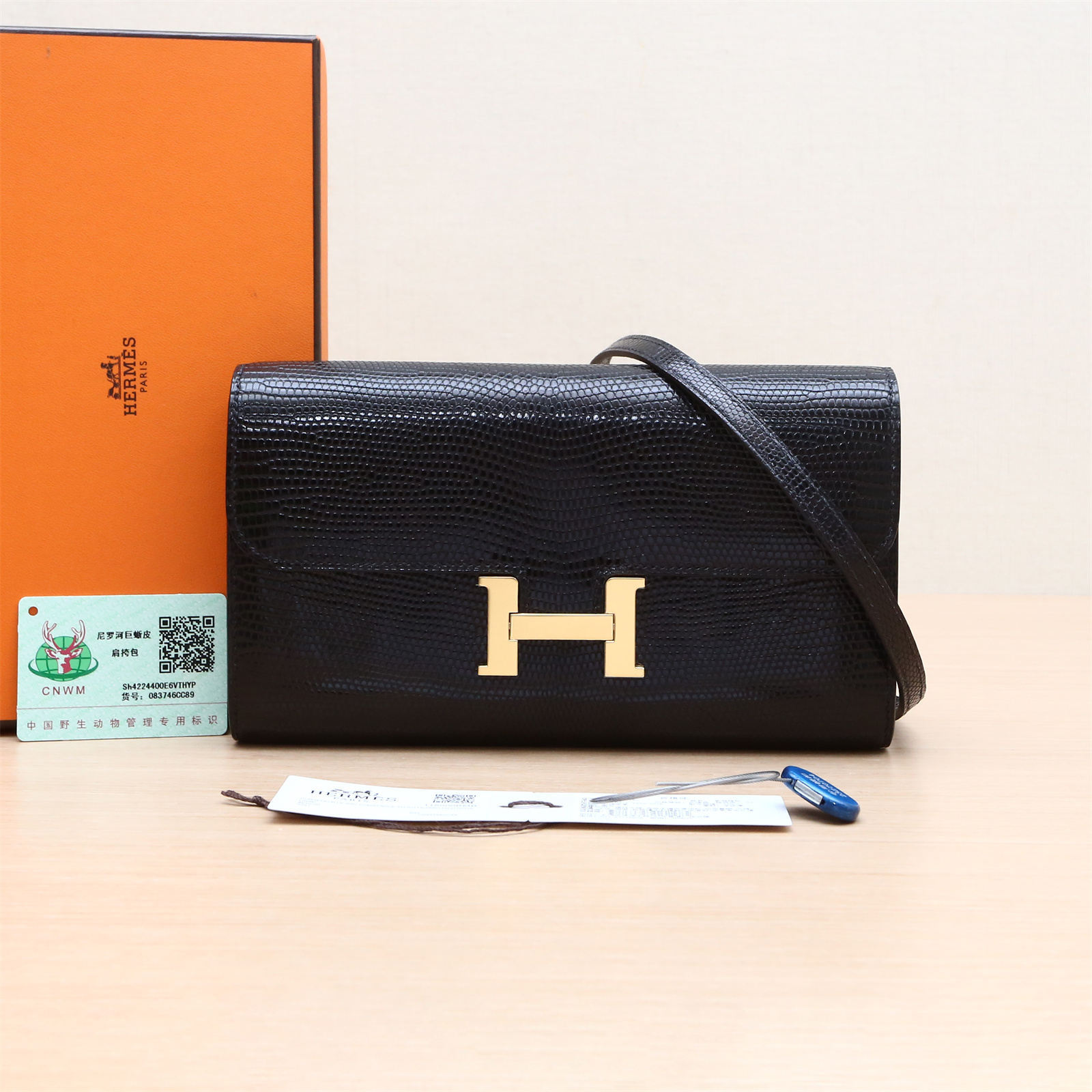 99新 Hermes/爱马仕 小花Jerry活动康康 LONG TO GO钱包 黑色B刻 