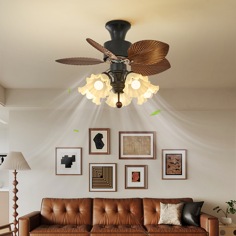 新款餐厅吸顶风扇灯复古风房间吊扇灯简约卧室中古一体静音吸顶灯