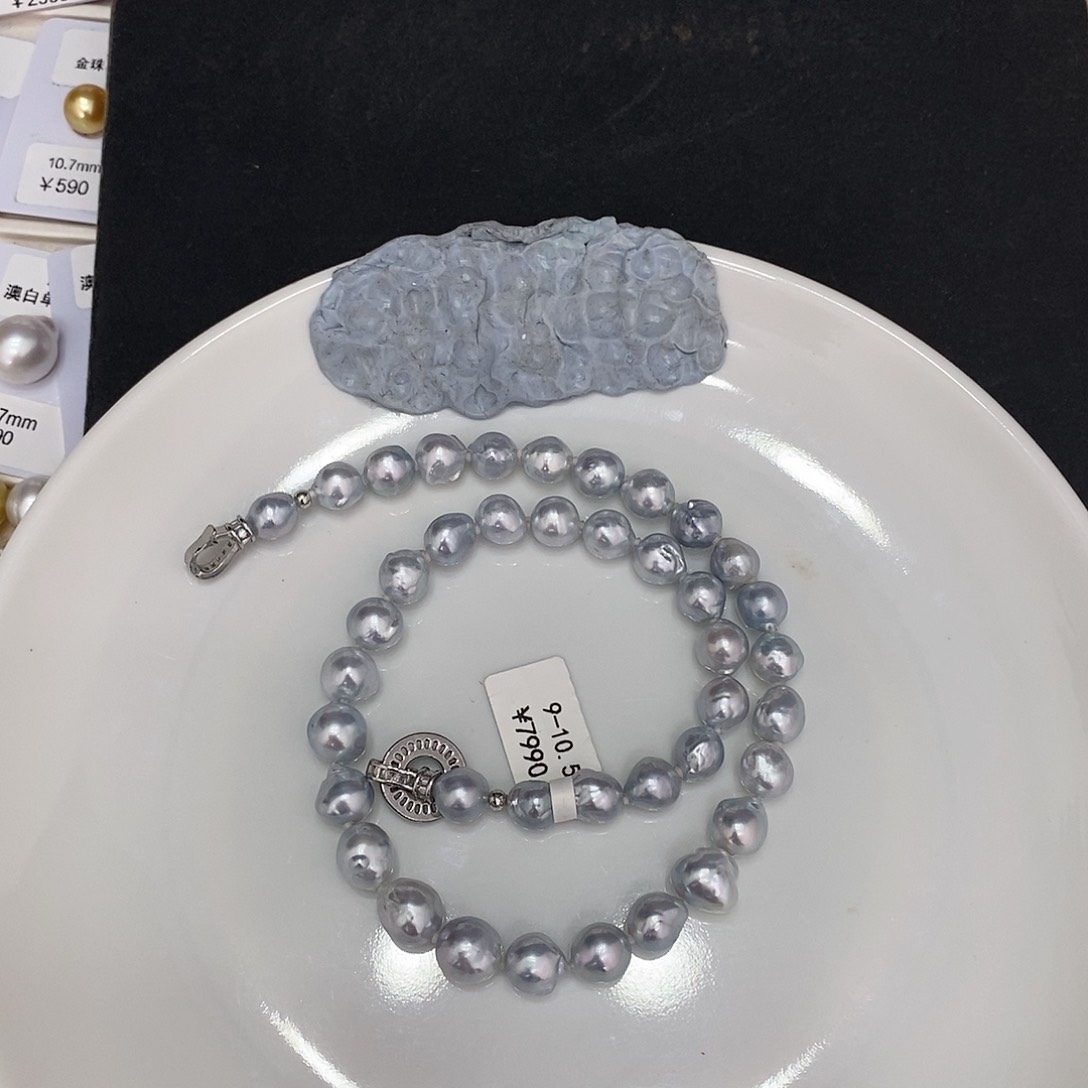 海水珍珠颈饰未镶嵌黑**花澳白项链9-10.5瑶