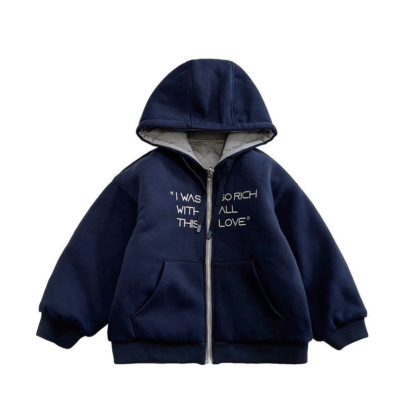 Y7196儿童两面穿棉服冬装连帽上衣男童夹棉卫衣外套