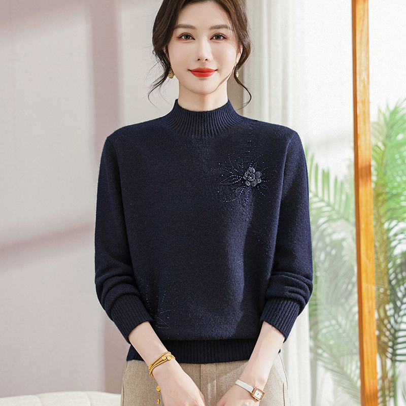 妈妈气质内搭洋气加厚打底衫针织保暖上衣百搭加厚中年女毛衣小衫