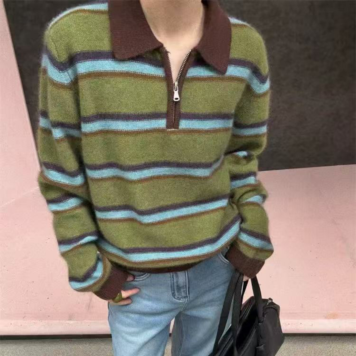 POLO领条纹针织衫女欧洲站2025冬装新款欧货女装毛衣打底衫潮6211