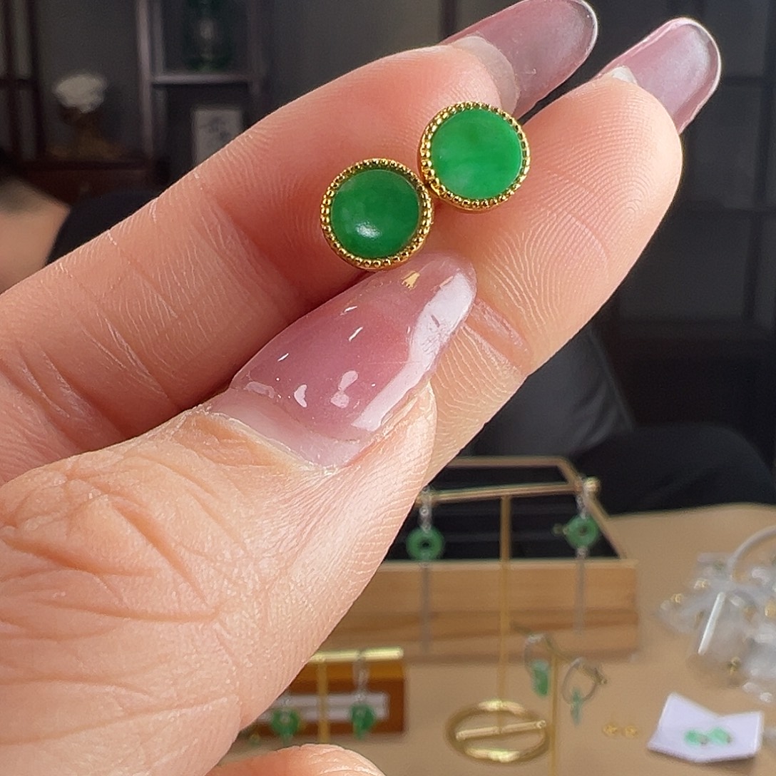 翡翠银S925镶嵌耳饰耳环87