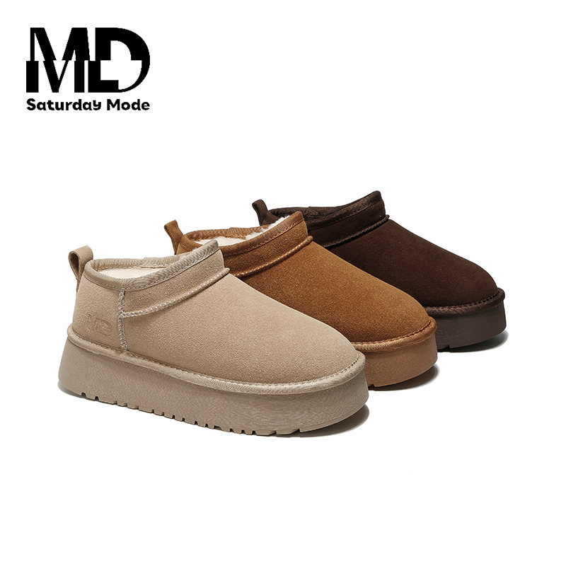 SATURDAYMODE郭/2025新款皮毛一体加绒保暖雪地棉一脚蹬雪地靴