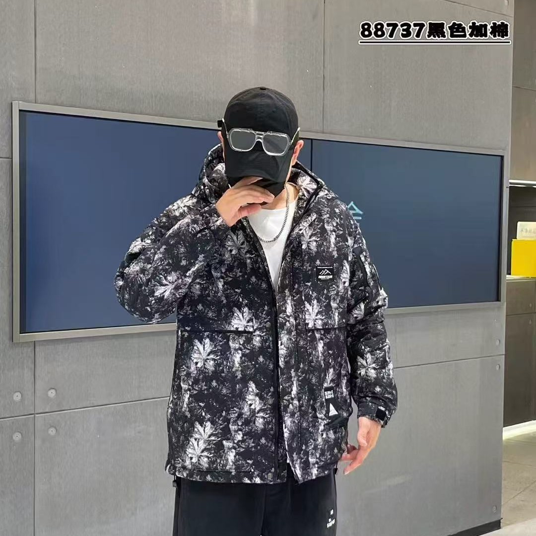 男装冬季连帽迷彩加肥加大宽松加厚棉服88737
