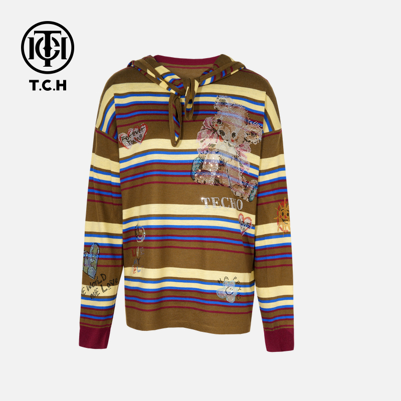 TCH私服秋款烫钻新时尚淑女新潮流针织衫上衣T75C09E5021轻奢tch