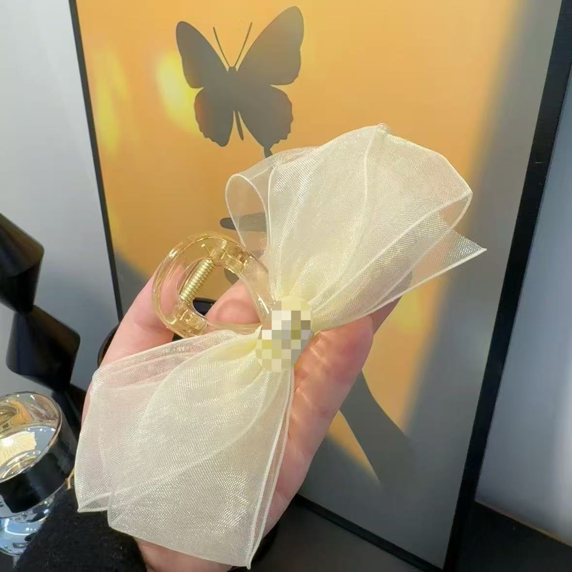 高奢原单白色蕾丝蝴蝶结鲨鱼夹香香