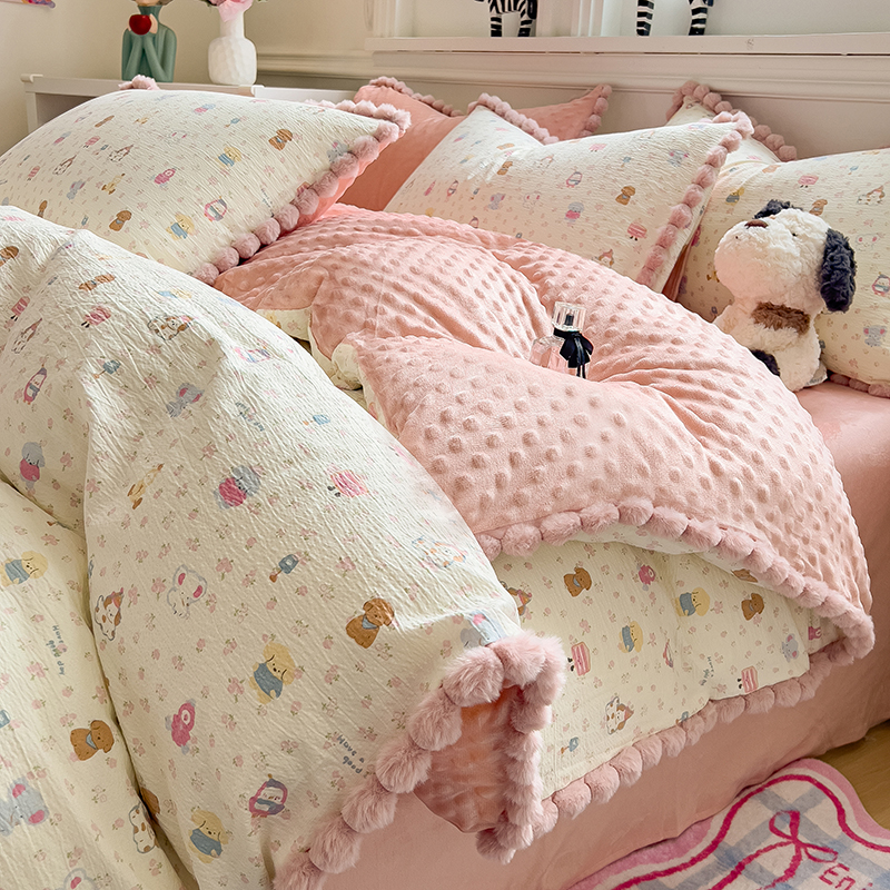 加厚豆豆绒被套单件冬季加绒加厚牛奶绒150*200单被罩200*230