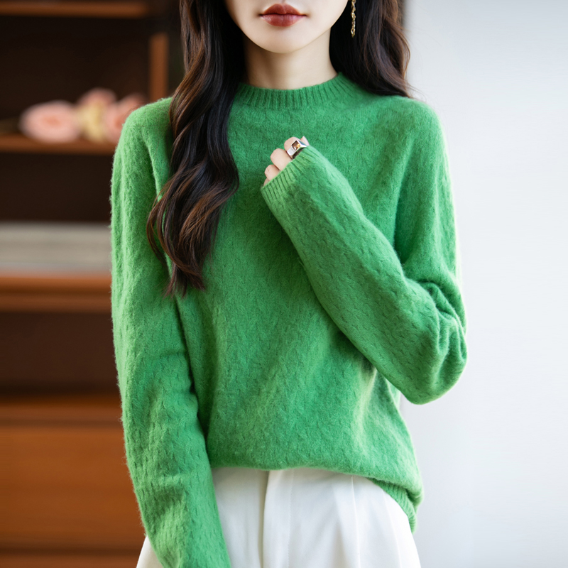 温婉大方~秋冬新款一线成衣半高领麦穗花纹羊毛衫女毛衣