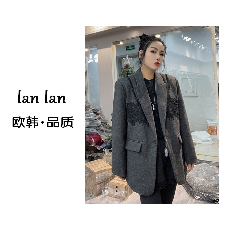 lanlan-冬上新【蕾丝吊带羊毛西装羽绒】韩版小众高级羊毛羽绒西装