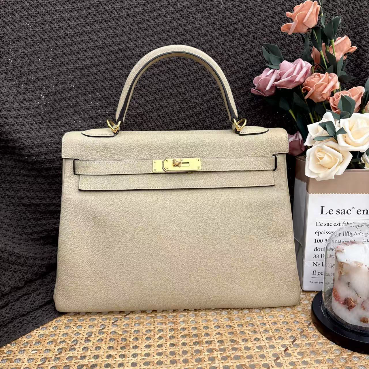 99新 Hermes/爱马仕 kelly 32 X togo 风衣灰手提包qg0919a5 