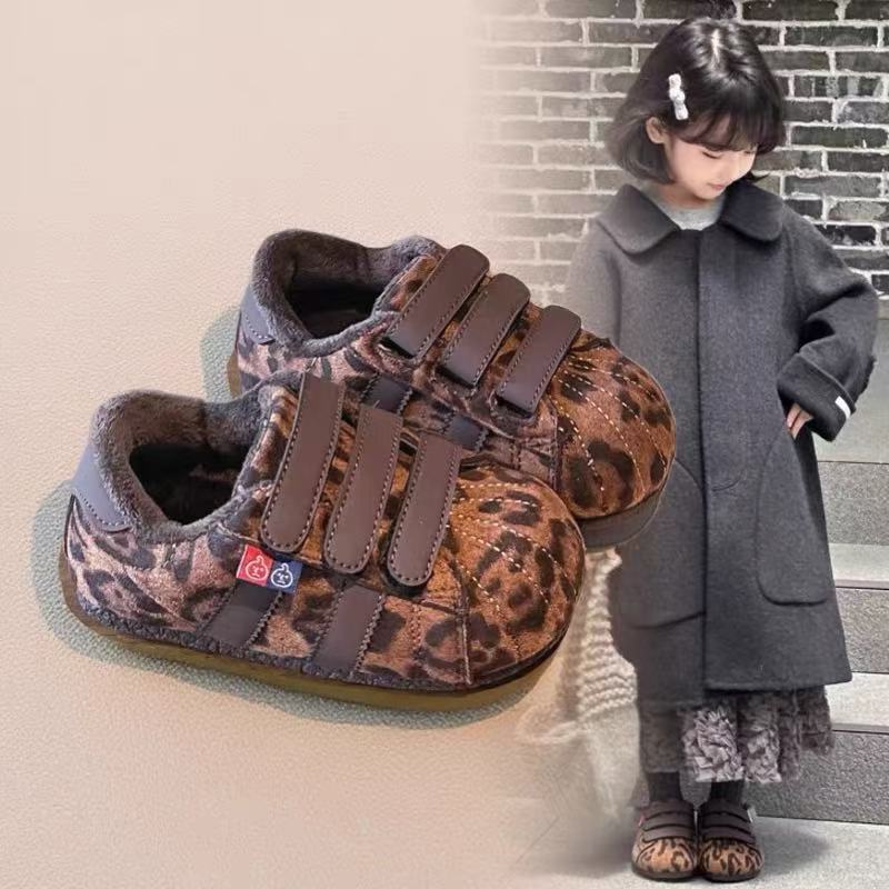 女童二棉鞋儿童豹纹泡芙鞋2025秋冬新款加绒女孩勃肯鞋大童毛毛鞋