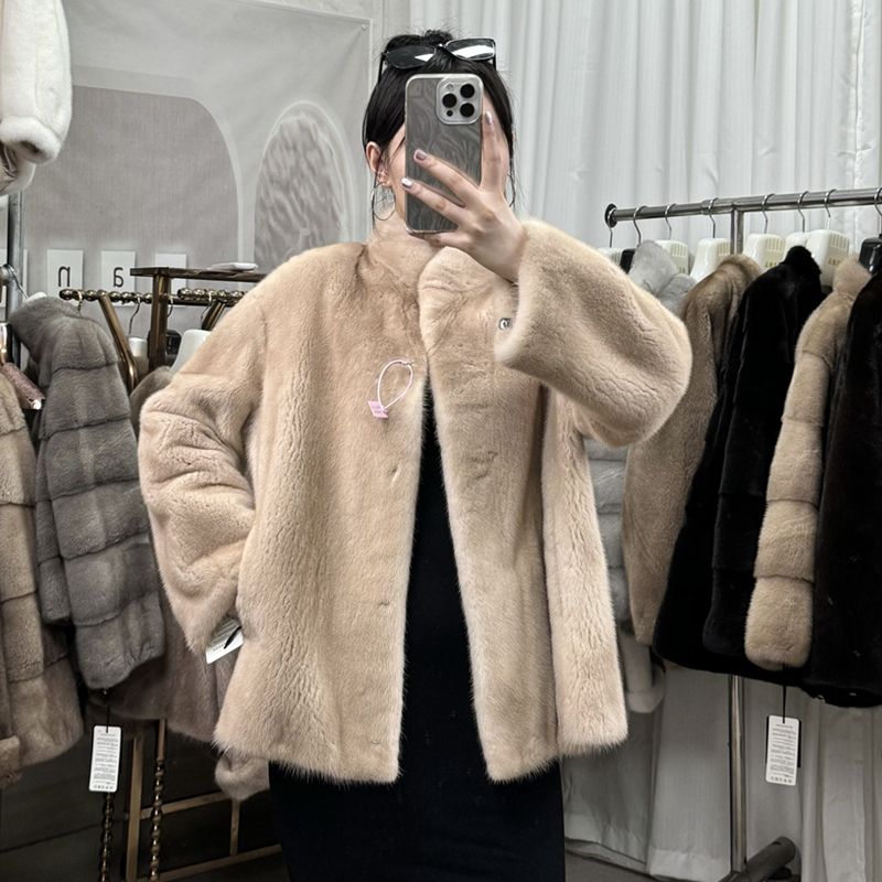 【貂民皮草】进口水貂绒外套女2025新款立领立貂皮大衣女整短款皮草